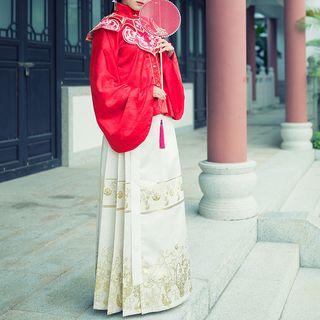 Long-sleeve Hanfu Top / Collar / Maxi Pleated Skirt