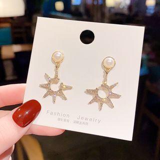 Faux Pearl Rhinestone Star Dangle Earring E1943 - 1 Pair - Gold - One Size