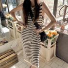 Sleeveless Striped Midi Sheath Dress Stripe - Black & White - One Size