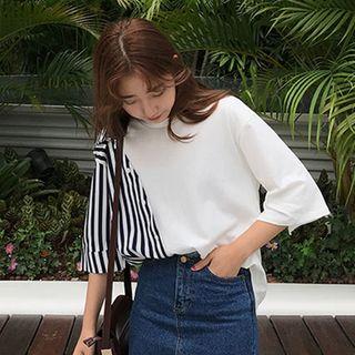 Contrast Panel 3/4-sleeve T-shirt