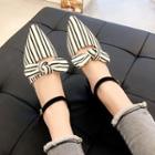 Striped Pointy-toe Ankle-strap Chunky-heel Pumps