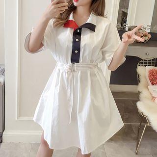 Short-sleeve Loose Fit Shirtdress With Belt