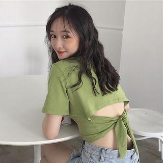 Cutout Tie-back Plain Cropped Top