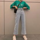 High Waist Wide-leg Jeans / Striped Long-sleeve T-shirt