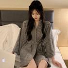 Striped Tie-strap Robe Stripe - Gray - One Size
