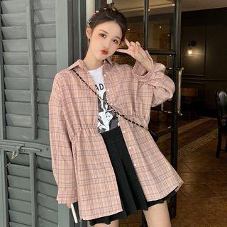 Plaid Long Shirt Pink - One Size