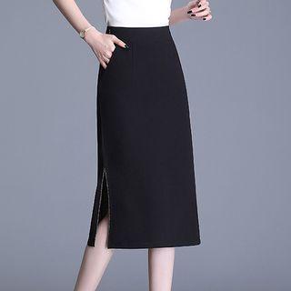 Slit-hem Midi Pencil Chiffon Skirt