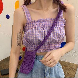 Plaid Cropped Camisole Top Light Purple - One Size
