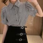 Puff-sleeve Gingham Shirt Gingham - Black & White - One Size