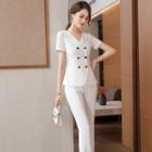 Short-sleeve Double-breasted Blazer / Wide Leg Pants / Set