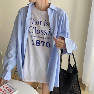 Lettering Elbow-sleeve T-shirt / Plain Shirt