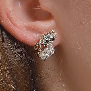Rhinestone Faux Pearl Cat Earring 1 Pair - 01 - 1287 - Gold - One Size