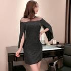 Bell-sleeve Sequined Mini Sheath Dress