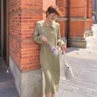 Long-sleeve Knit Open-collar Midi A-line Dress