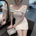 Short-sleeve Off Shoulder Mini Sheath Dress White - One Size