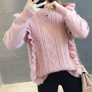 Ruffled Cable Knit Sweater