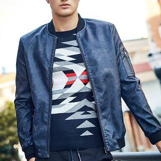 Faux-leather Camo Bomber Jacket