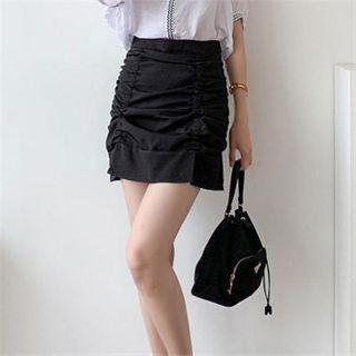 Zip-back Shirred-trim Skirt