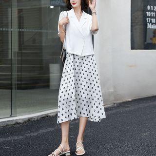 Set: Short-sleeve Blouse + Floral A-line Dress