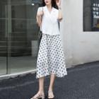 Set: Short-sleeve Blouse + Floral A-line Dress