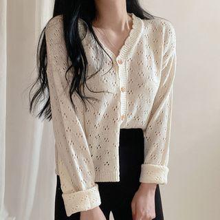 Long-sleeve Pointelle Knit Cardigan