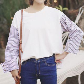 Stripe Panel Long-sleeve T-shirt White - One Size