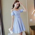 Striped Short-sleeve Cold-shoulder A-line Dress