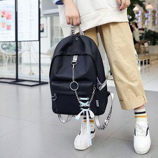 Lace-up Chain Detail Cotton Backpack