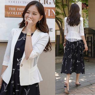 Peaked-lapel Mesh-panel Peplum Blazer