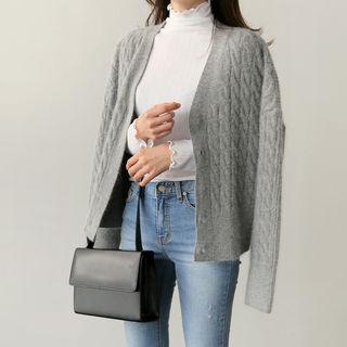 Hidden-button Cable-knit Cardigan