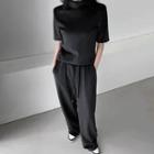 Short-sleeve Top & Wide-leg Pants Velour Set