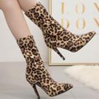 Leopard Print Faux Suede High-heel Mid-calf Boots