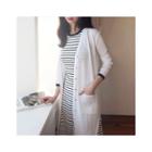 V-neck Contrast-trim Ribbed Cardigan