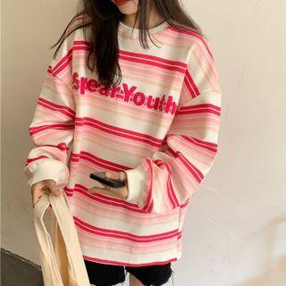 Lettering Striped Sweatshirt White - One Size