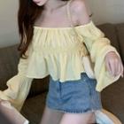 Off-shoulder Shirred Blouse Yellow - One Size