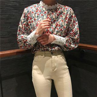 Lace Panel Floral Long-sleeve Top
