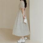 Square-neck Cut-out Short-sleeve Dotted Dress