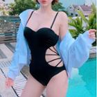 Spaghetti Strap Perforated Swimsuit