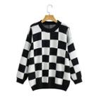 Checker Print Sweater Black & White - One Size