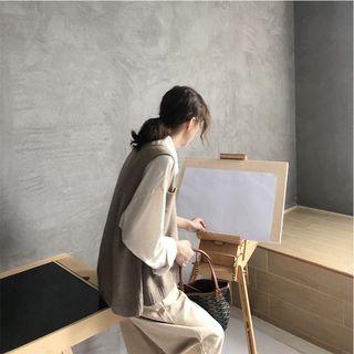 V-neck Knit Vest Coffee - One Size