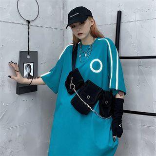 Reflective Lettering Short-sleeve Round Neck T-shirt