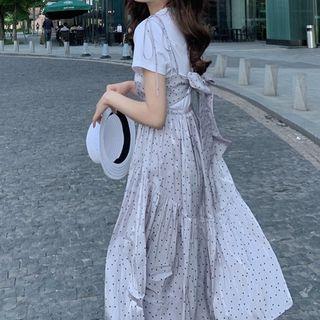 Dotted Spaghetti-strap Midi A-line Dress
