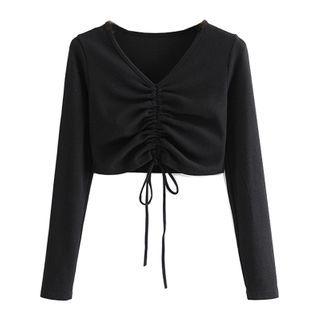 Long-sleeve Drawcord Crop Top