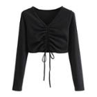 Long-sleeve Drawcord Crop Top