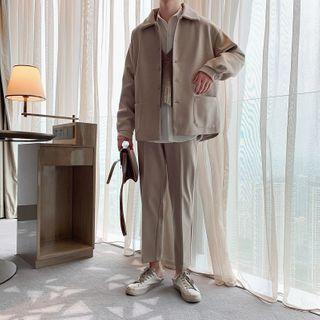 Plain Button-up Jacket / Straight-fit Pants