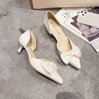 Ribbon Pointy-toe Kitten-heel Sandals