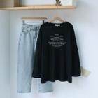 Lettering Long-sleeve T-shirt / Straight-cut Jeans