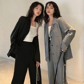 Set: Single-breast Blazer + Wide-leg Pants