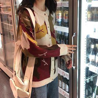 Color Panel Cardigan Off-white & Yellow & Brown - One Size