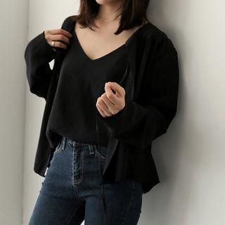 Set: Tie-front Cardigan + Spaghetti-strap Top